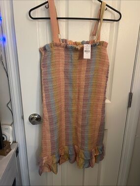Pastel Multicolor Smocked Ruffle Hem Dress